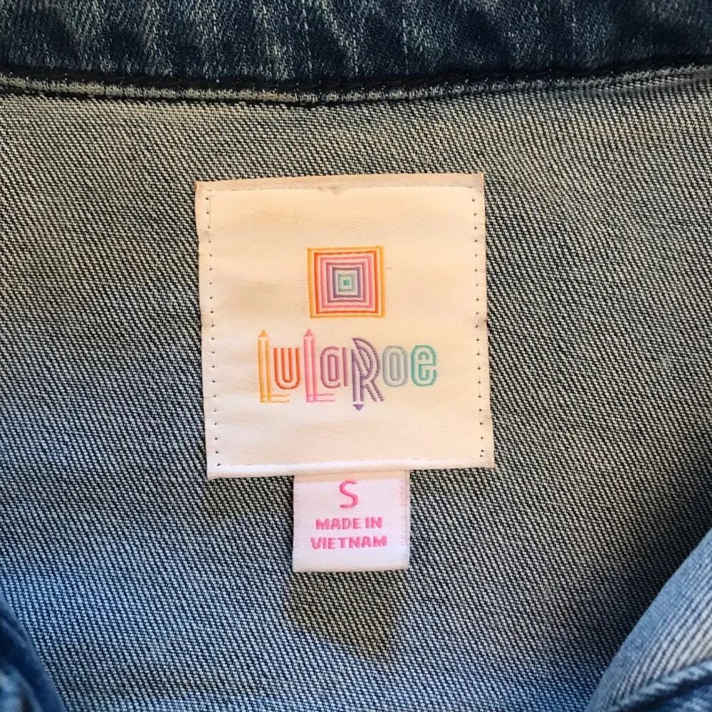 LuLaRoe Jaxon Denim Jean Jacket Womens Small 6 8 Blue Embroidered Back Panel - Picture 4 of 11